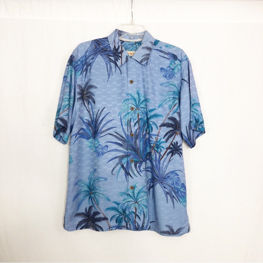 Tommy Bahama Silk Hawaiian Button Front Short Sleeve Shirt, Size Large, Blue